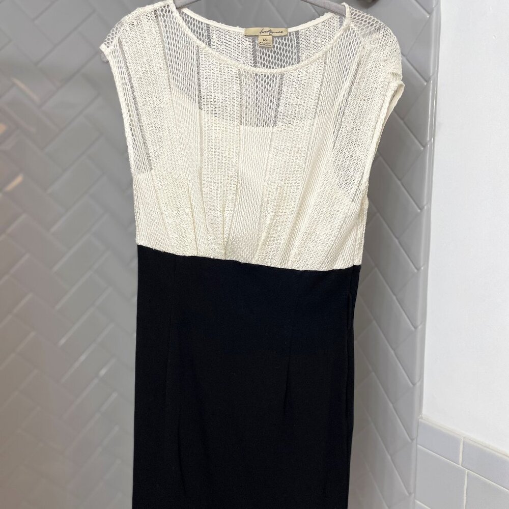Women Large Black and Cream Formal Midi Dress